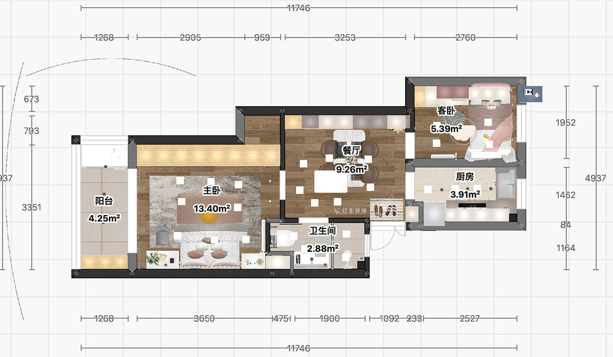 顾娟｜御河新村10-505-60㎡-现代简约风格｜2室2厅1卫｜旧房装修｜定制家｜全包11